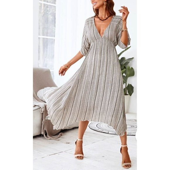 Cupshe  Plunging Striped Summer Flowy Midi Dress Size Large - Picture 3 of 16